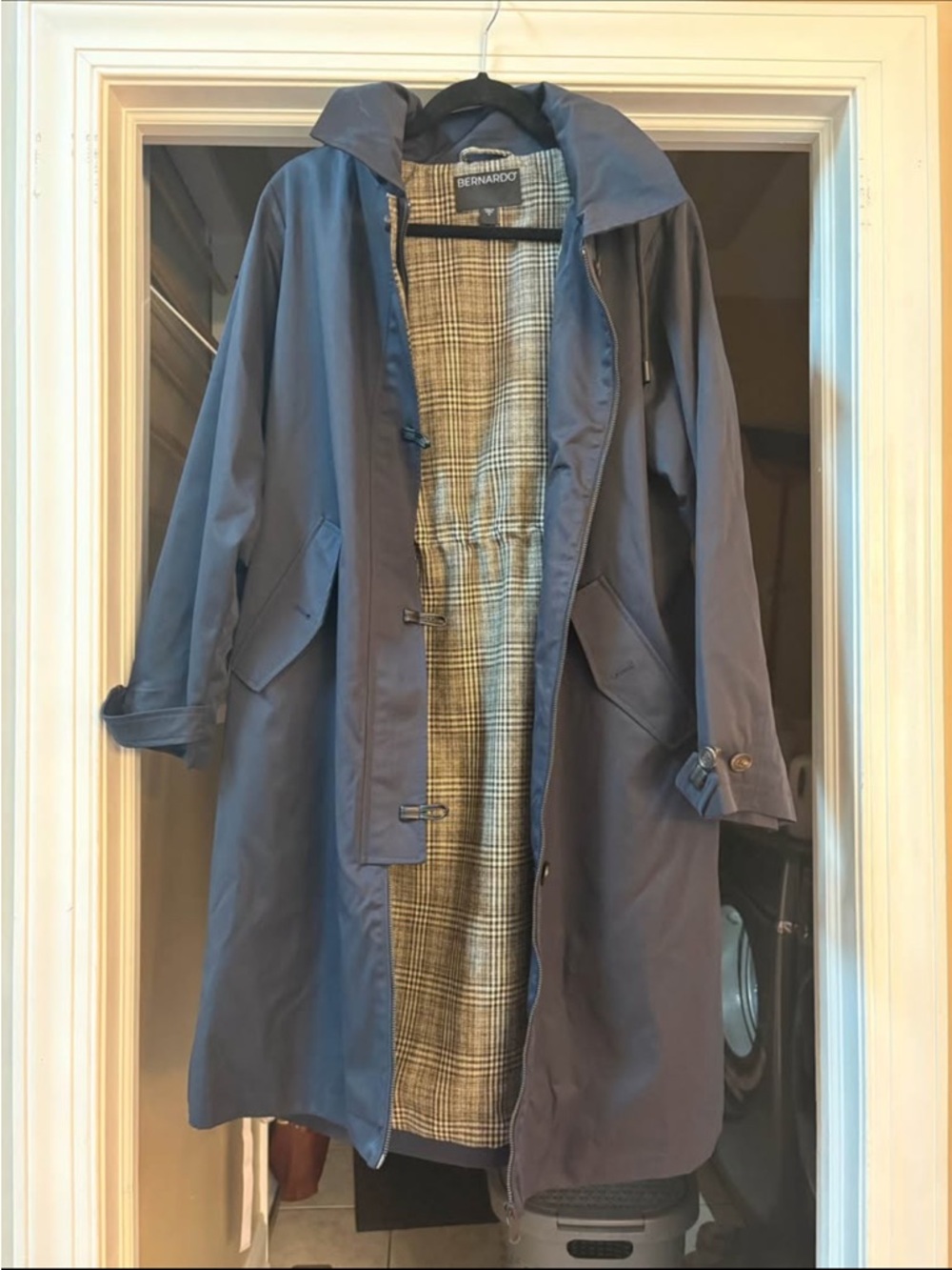 Bernardo Women’s Navy Raincoat with Plaid Lining
